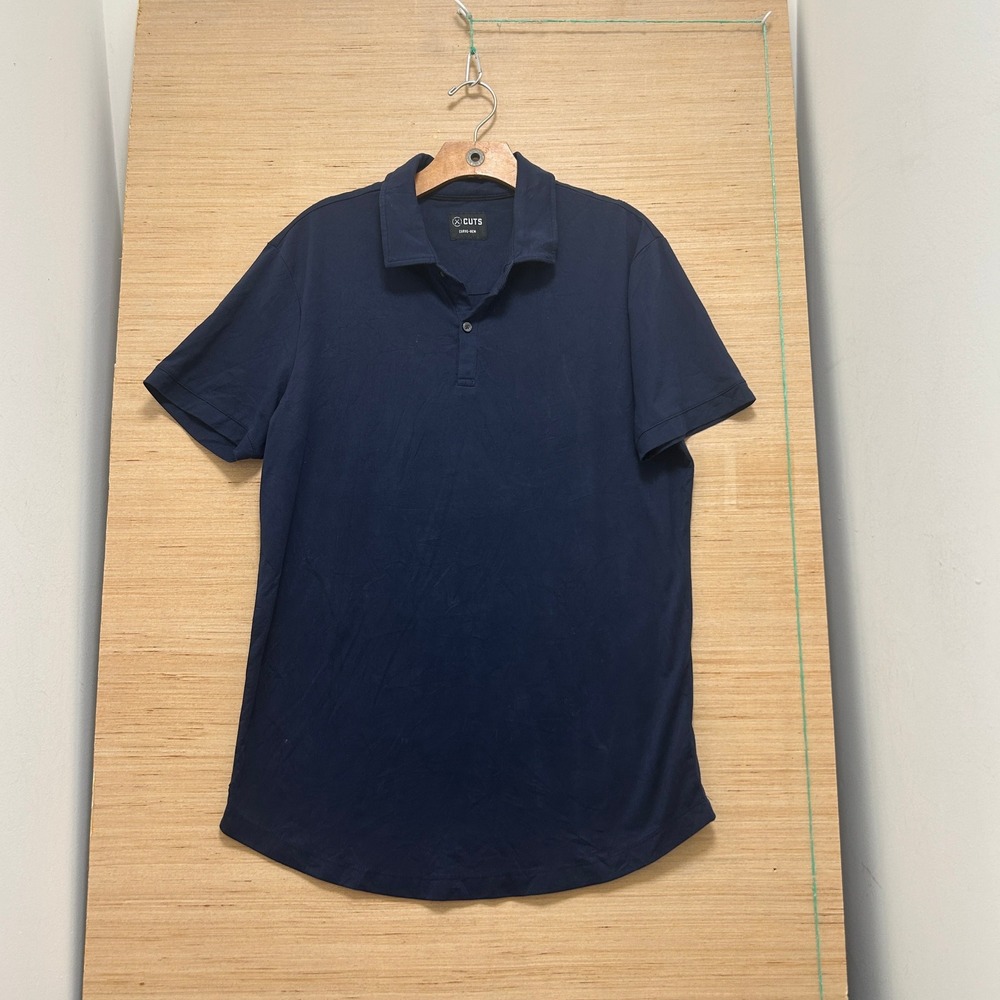 Cuts Mens Curve-Hem Short Sleeve Polo Shirt Navy Blue Large 5518